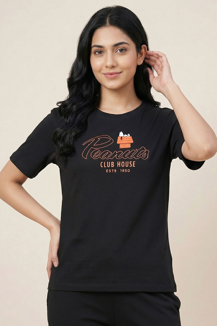 Zivame Peanuts Knit Cotton Loungewear Set - Black Beauty — image 3
